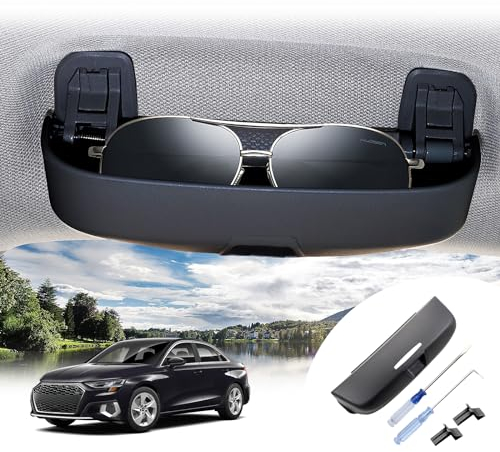 BIBIBO Estuche de Gafas Adecuado para A*UDI A3 8V A4 B8 B9 A5 A6 C7 C8 Q3 8U Q5 Q7, Parasol de Coche, Soporte de Gafas de Sol, Organizador de Caja de Almacenamiento Interior de Coche (Negro)