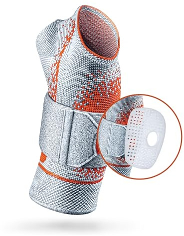 SPORLASTIC – MANUDYN SUPREME Handgelenkbandage RECHTS 3D-Gestrick– Orthopädische Handgelenkstütze mit anatomischer AIR-MATRIX Silikonpelotte zur Unterstützung des Ulnarköpfchens – Orangeblue Größe L