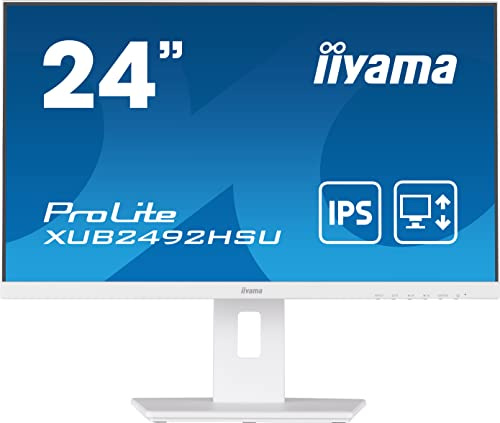 iiyama XUB2492HSU-W5 24 Inch White, IPS LCD with Slim Bezel, 4ms, Full HD 1920x1080,1x HDMI,1 x DisplayPort,1 x VGA, 2 x USB, 2 x 2W Speakers, 150 mm HA Stand