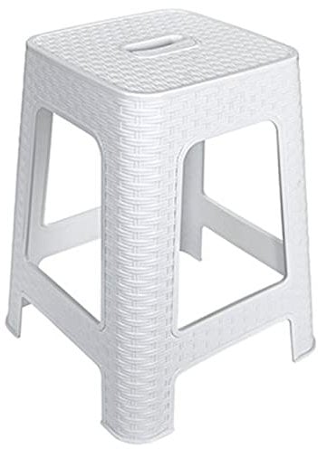 Acan Tradineur Tabouret en plastique rotin avec poignée, assise 28 x 28 cm, imitation osier, banc polyvalent, cuisine, salon blanc 45,5 x 36,7 x 36,7 cm