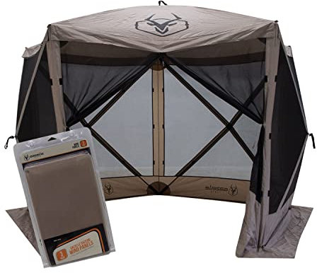 Gazelle Tents™, G5 5-seitiger tragbarer Pavillon, einfach aufklappbar, wasserdicht, UV-beständig, für 4 Personen und Tisch, Wüstensand, 215,9 x 292,1 x 269,2 cm, GK907, inklusive 3 Windpaneelen