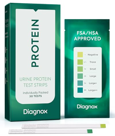 Diagnox Health Urine Protein Test Strips | At-Home Proteinuria Monitoring | Individually Wrapped, Fast 60-Second Results | Easy Urinalysis Test, Pack of 30