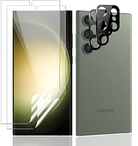 Yiunssy Protection écran pour Samsung Galaxy S23 Ultra+ Caméra Arrière Protecteur Verre Trempé [2+2 Pièces],[Soutien Reconnaissance d'empreintes] TPU Flexible Film Protection écran