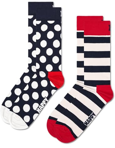 Happy Socks Unisex 2-pack Classic Big Dot, Blau, Rot, Weiß, 41-46 EU