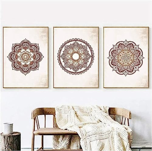 MHLCMG Leinwand Malerei Mandala Braun Bilder Wandkunst Moderne Poster Kunstdruck Bild Wand Wohnzimmer Schlafzimmer Dekor Kein Rahmen (3X40X50CM)