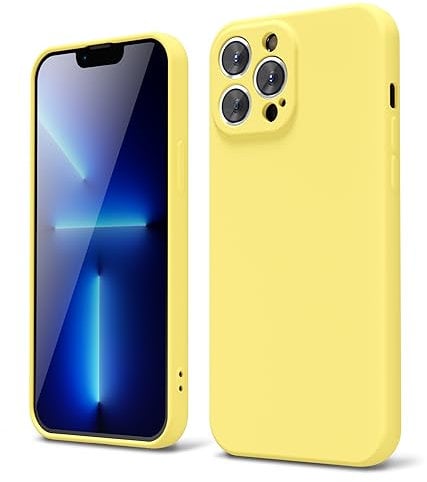 oakxco for iPhone 13 Pro Max Phone Case Liquid Silicone, Cute Thin Slim Soft Rubber TPU Plain Smooth Gel Cover for Women Girl Aesthetic Design, Matte Solid Protective & Shockproof Bumper Grip, Yellow