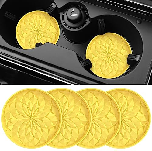 ME.FAN Lot de 4 dessous de verre en silicone antidérapant universel pour intérieur de voiture – 6,9 cm – Jaune
