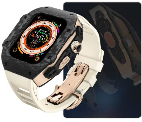 ONECMN Kit de modificación de lujo para Apple Watch 8 Ultra 49 mm flúor correa de goma funda de fibra de carbono para Iwatch 8 7 6 5 4 SE 45 mm 44 mm, 49mm for 8 Ultra, Agate