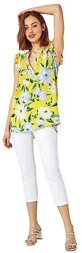 Roman Originals Curve Textured Floral Print V-Neck Top for Women UK - Ladies Everyday Holiday Spring Summer V-Neckline Comfy Soft Evening Vacation Work Party