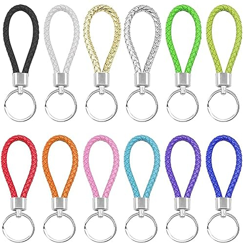 LMOGWL 12 piezas Llavero de cuerda de cuero,Llavero trenzado,Llavero de correa trenzada hecho a mano para colgar llaves de coche,Llavero portátil,Llaveros de colores para hombres y mujeres(12 colores)