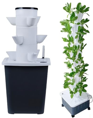 QUTBAG Hydrokultur-Turm-Anbausystem, Garten-Hydrokultur-Anbausystem, vertikaler Turm mit Hydratationspumpe, Adapter, Netztöpfen, Timer, für Kräuter, Obst und Gemüse 30Pods