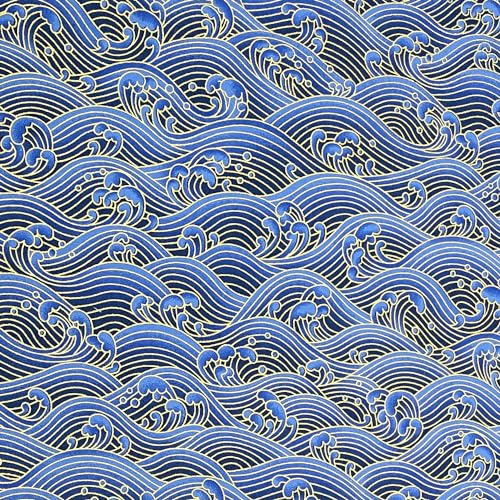 Jukway Baumwollstoff Meterware, 50cm X 145cm, 100% Baumwolle Stoffe zum Nähen Bronzierendes Goldenes Muster, Stoff Meterware Baumwolle Quilten DIY Dekoration Handwerken (05- Muster, Blau)