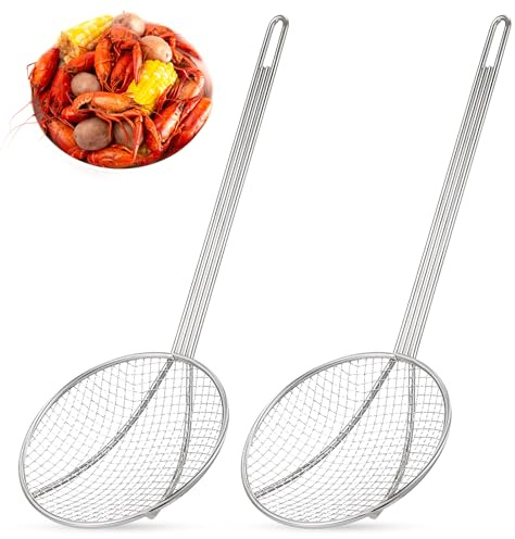 Baderke 2 Pcs 16 Stainless Steel Wire Skimmer Long Handle Strainer Spoon