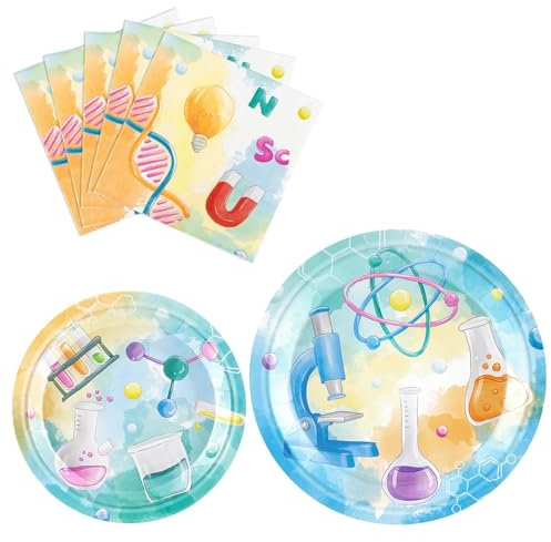 WERNNSAI Science Party Supplies Set - 48 Pcs Science Theme Party Tableware Set Scientist Dinner Dessert Plates Napkins Chemistry Birthday Party Decorations for 16 Guests Labratory Party
