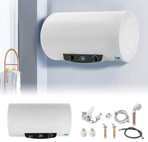2KW Elektro Warmwasserspeicher 70 Liter Wasserboiler Boiler mit Duschset Wandhängender Warmwasser 25-75℃ für Badezimmer