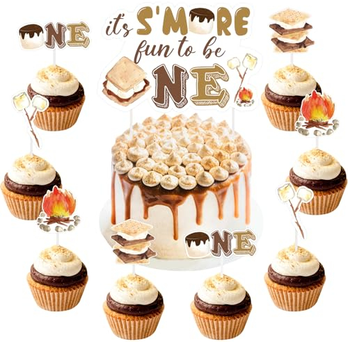 Sursurprise S'mores Geburtstag Party Dekorationen, 25Pcs es ist S'mehr Spaß, eine Torte Topper S'mores Cupcake Topper, eine glückliche Camper, Camping Lagerfeuer Camper Party Supplies für 1.