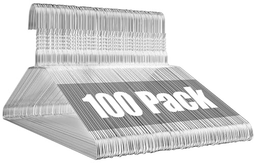 Fotoumgl Wire Metal Clothes Hangers Bulk 100 Pack, Slim Space Saving Silver