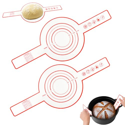 HEKOBAG 2 Pièces Tapis de Pain en Silicone pour Hollandais, Tapis de Cuisson pour Pain, Élingue à Pain avec Poignées Longues Antiadhésifs, Tapis de Cuisson Patisserie pour Transférer la Pâte (Rouge)