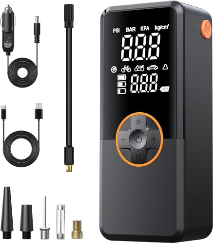 WDRSWQW Elektrische Luftpumpen -Akku Luftpumpe Kompressor Akku Pump Electric 150PSI 10000mAh Tragbarer Akku Kompressor mit Digitale LCD-Bildschirm Pressure (Black 11)
