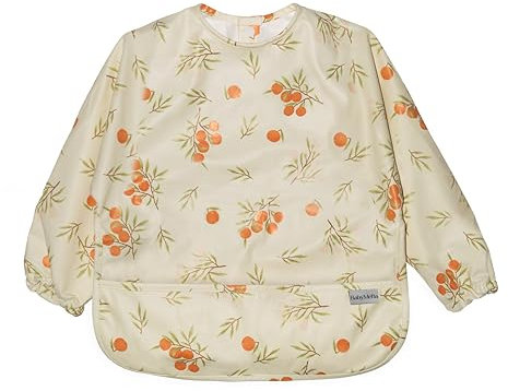 babymeba Babero con Mangas Impermeable - Baberos Bebe Impermeables Blw, Babero Manga Larga 6 Meses a 30 Meses, Babero Alimentacion, Babero Elastico, Recogedor Alimentos Trona, Babero BLW (blanco)