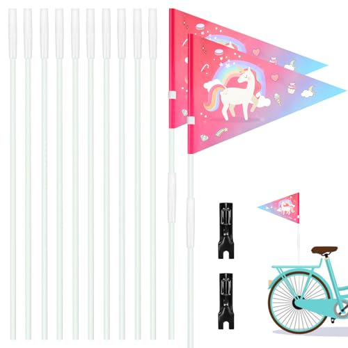 IMPPTE 2 Stück Einhorn Sicherheitswimpel Kinderfahrrad Fahrradwimpel Reflektierend Fahrradfahne für Kinderfahrrad Zubehör Mädchen