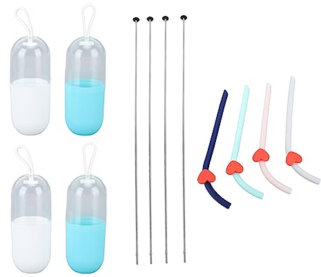4 Set Cannucce Riutilizzabili Cannucce in Silicone con Custodia E Spazzola Per La Pulizia Set di Cannucce Portatili Pieghevoli Per Viaggi di Festa