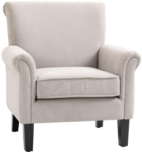 HOMCOM Sessel im nordischen Stil mit Armlehnen, gepolsterter Sessel aus Holz und Polyester, 79x78x87 cm, grau und braun