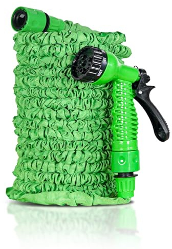 Bestfor Extra Flexible Expandable Garden Hose Pipe with 7 Function Spray Nozzle and Tap Adaptor for Watering, Irrigation, Car Cleaning. Compact Fold Away Size 15m