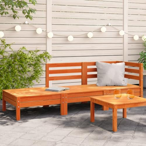Keyroto Lounge Gartenmöbel Set Gartensofa Gartenlounge Outdoor Holz Loungemöbel Holz Gartenlounge Set Holz Gartensofa 3-Sitzer Wachsbraun Massivholz Kiefer