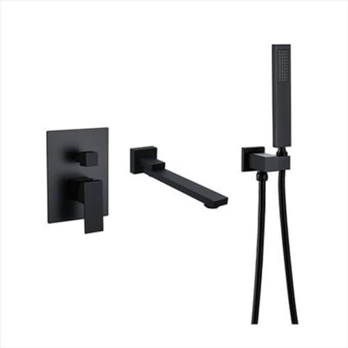 BiaoTeng Badewanne Unterputz Armatur Set Wandmontage 2 Funktionen Einhandmischer 180° Drehbar Wannenarmatur Unterputz mit Brause Schwarz