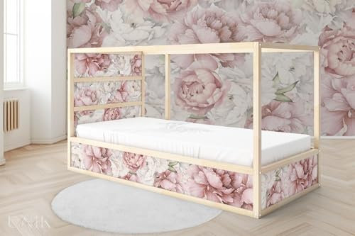 UNIK Nordic Aufkleber für Kura Hochbett, Blooming Spring 5-Sticker-Set Unten, Bettaufkleber, Sticker für Kinderbett, Möbelfolie fürs Kinderzimmer, Bettfolie für Kinder