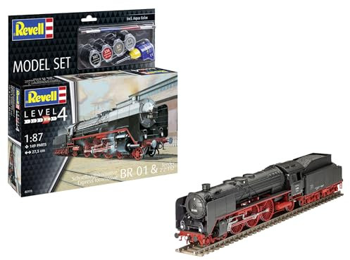 Revell Modellbausatz Schnellzuglokomotive BR01 & Tender | Lokomotivgeneration der Deutschen Reichsbahn | Maßstabsgetreu mit filigranen Details | Inkl. Kleber und Pinsel