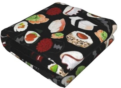 EZDLOWVBA Japanischer Sushi-Fleece-Überwurf, Decke für Couch, Sofa, Bett, gemütlich, flauschig, weich, leicht, warm, für alle Jahreszeiten, Schwarz