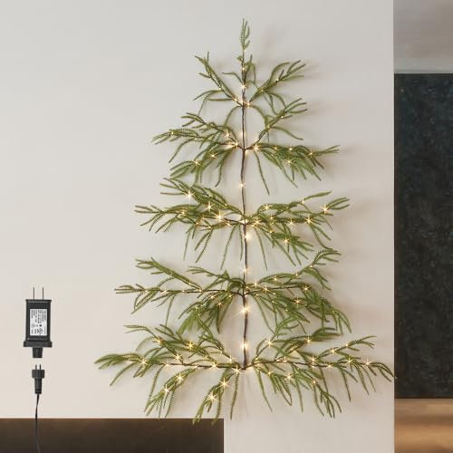 LITBLOOM Árbol de pino Norfolk con luces sintéticas, 140 luces de hadas para decoración de pared de Navidad