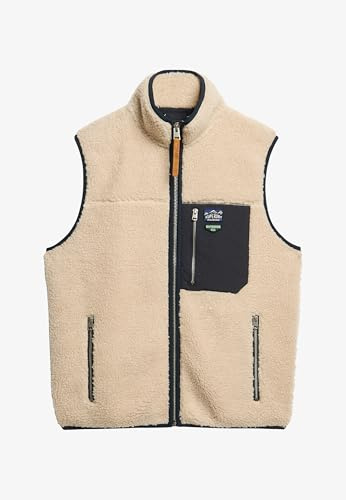 Superdry Herren Vintage Retro Borg Fleece-Weste Hafer Beige XXL