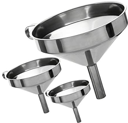 MAGICLULU 3piece Stainless Steel Funnel Set Metal Handle Craft Table Funnel Multipurpose Kitchen Strainer
