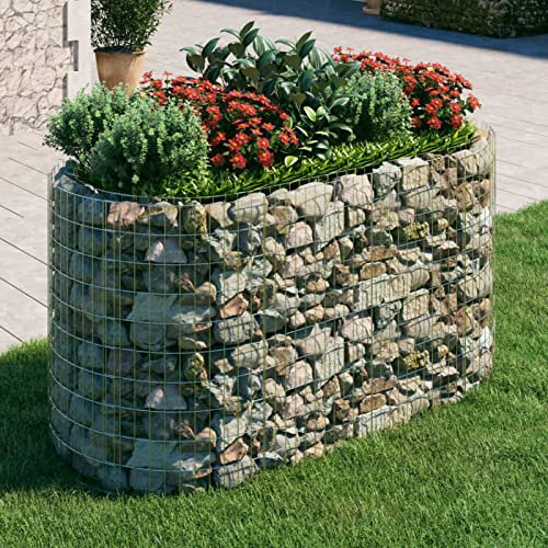 Gecheer-Gabbione con Fioriera,Letto Rialzato,Metallo,da Giardino,da Esterno,in Acciaio Zincato,200x100x100 cm,Gabbione da Giardino,Fioriera da Giardino,Gabbione da Esterno