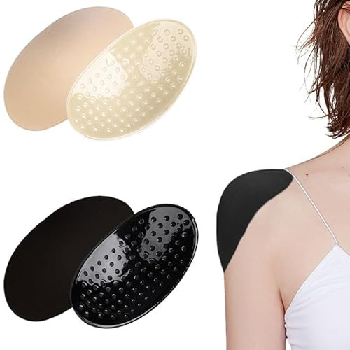 Amexo 2 Paar Schulterpolster Schwamm Schulterpolster Selbsthaftend Shoulder Pads Schaum Schulterpolster für Damen und Herren Blazer Mantel Kleidun (1 Paar Schwarz und 1 Paar Hautfarbe)