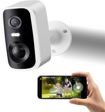 Bytelink Telecamere di sicurezza wireless per esterni, 2K batteria con rilevamento del movimento, sirena con faretto, allarme, sorveglianza WiFi, telecamera per interni, visione notturna a colori