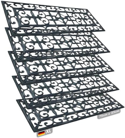 Floordirekt - Stufenmatte aus Gummi 5er Set - Selbstklebend - wetterfeste & Rutschhemmende Treppenstufen Matten - Gummistufenmatte für Außen - Antirutschmatten -15 Modelle (Colombo XL) 25 x 75 cm