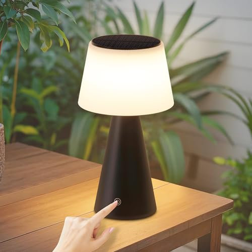 meoaow LED Tischlampe Solar Tischleuchte Akku - Kabellos Tischleuchte mit USB-C Touch Dimmbar 3000K - 5000K Schwarz Nachttischlampe 3600mAH Aufladbar für Wohnzimmer Schlafzimmer Outdoor