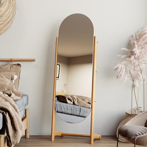 Standspiegel Ganzkörperspiegel Bogenspiegel - Freistehender Spiegel mit Rahmen aus massivem Kirschbaumholz | Spiegel Groß (140x50cm) für Schlafzimmer, Flur, Wohnzimmer & Umkleide