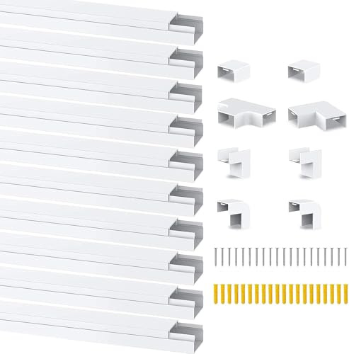 Kabelkanäle Selbstklebend 20x10mm PVC Kabelabdeckung mit Anschlusskupplungen Weiß Kabelschacht für alle Netzkabel in Haushalt/Büro 4M