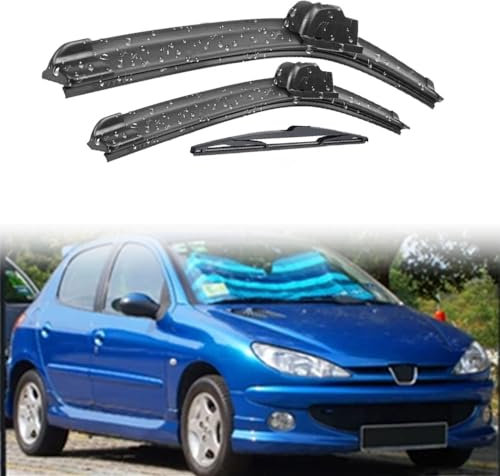 GaiHLi Escobilla Limpiaparabrisas Juego Frontal Trasero para Peugeot 206 Fließheck 2001-2006, Limpiaparabrisas para Ventanas de Limpieza de Caucho 26 16 14