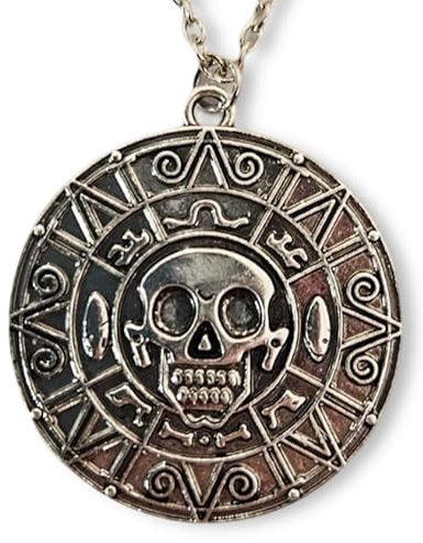 PIDAK Piraten-Medaillon mit Totenkopf - Karibik - Farbe Silber - Durchmesser 3,5 cm Kette 55 cm aus Metall, XL, Metall, Kein Edelstein