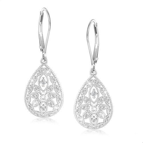 ALEXCRAFT Tropfen Ohrringe Silber 925 post Hängend Hohle Blume mit Zirkonia Leverback Dangle Silver Earrings für Frauen Freundin Mama Mädchen
