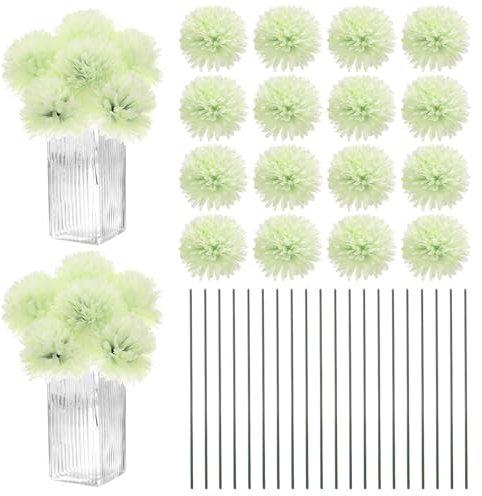 M METERXITY 30Pcs Flores Artificiales De Bola De Crisantemo, 11 Ramo De Seda Falso Crisantemo Flores Falsas De Toque Real para Hogar/Boda/Navidad/Fiesta[Verde Otoño]