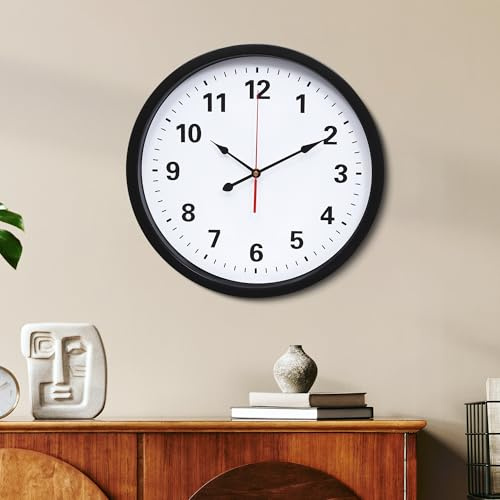 Jassurance 16IN/40cm Metal Wall Clocks Battery Operated Black, Simple Style indoor outdoor, Non-Ticking Wall Clock for Living Room, Kitchen, bedroom, office