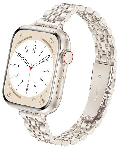 wipalor Slim Stainless Steel Strap Compatible with Apple Watch Straps Women 42mm(Series 11 10) 41mm 40mm 38mm, Metal iWatch Strap, Ladies Band for Apple Watch Series 10 9 8 7 6 5 4 3 2 1 SE,Starlight