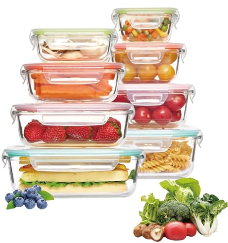 DYUEE Glass Meal Prep Containers with Lids 8Pack Reusable Airtight Food Storage Containers Glass Container Stackable Leakproof Lunch Box for Microwave/Freezer/Dishwasher